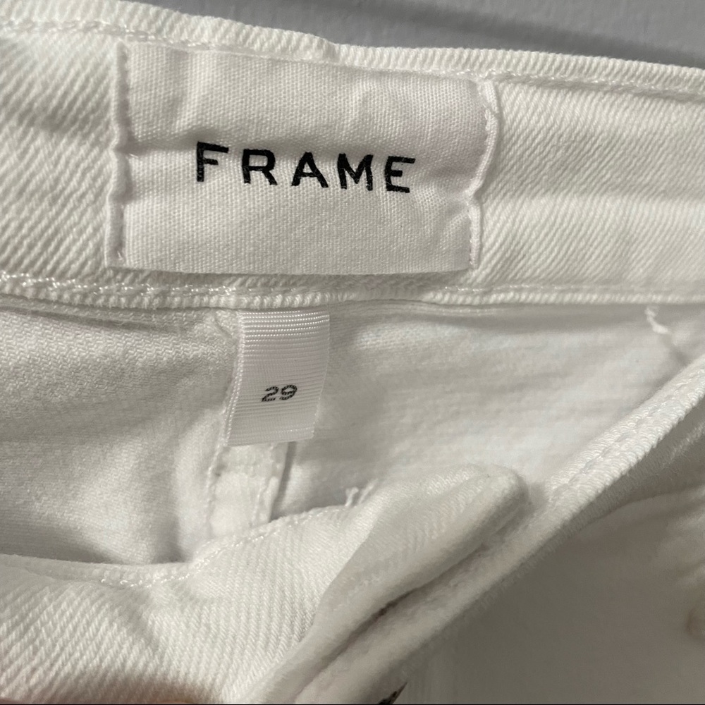 Frame Le Beau Ripped Straight Leg Boyfriend Jeans In Blanc Drive Rips - Picture 7 of 9